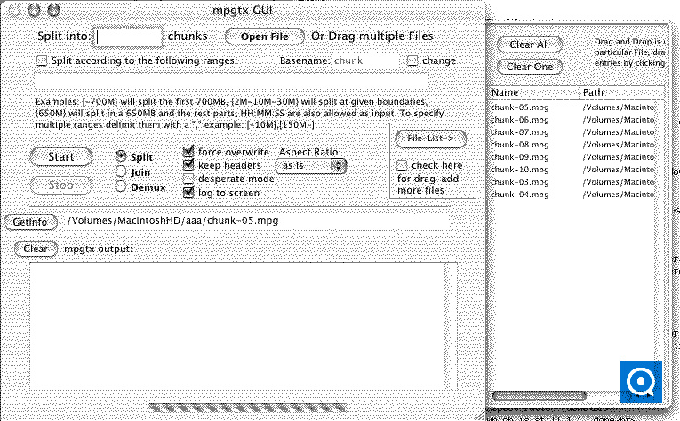 mpgtx GUI mpeg editor 1.4 : Main window