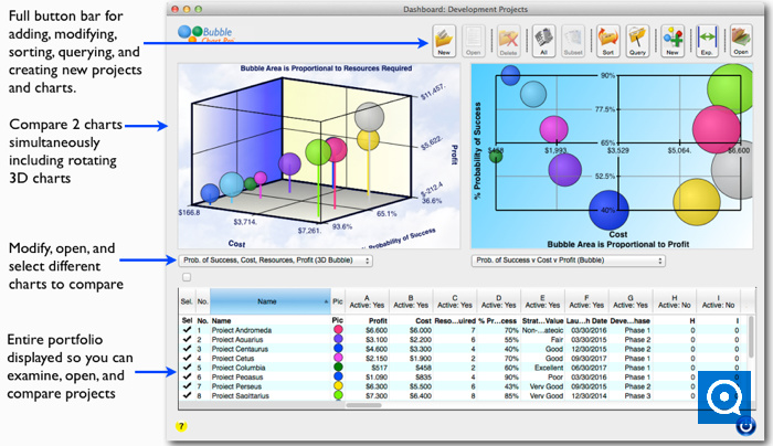 Bubble Chart Pro Optimal 6.7 : Project Portfolio Management Executive Dashboard