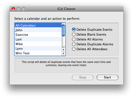 iCal Cleaner 1.0 : Main window