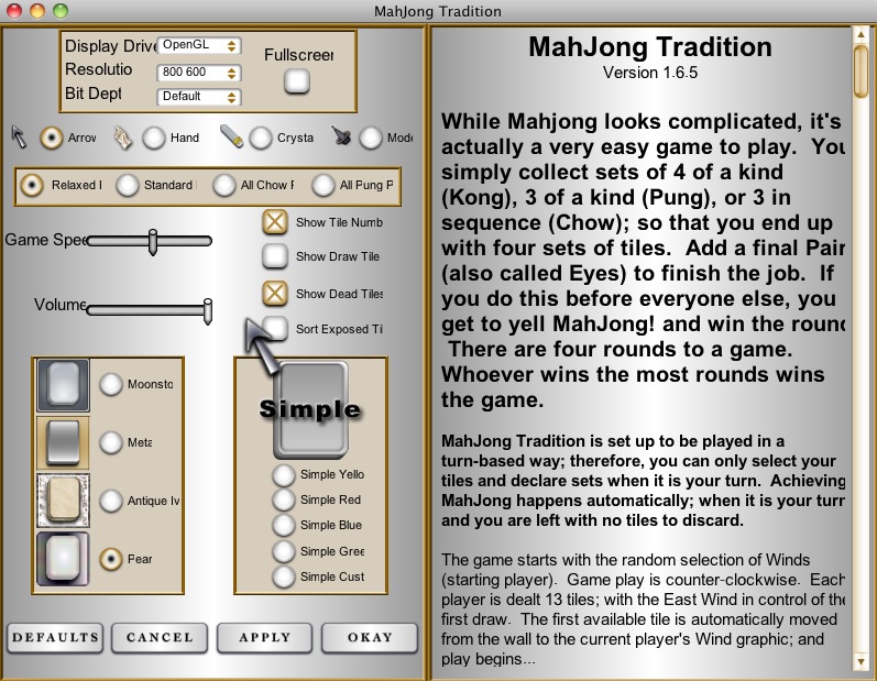 MahJong Tradition 1.6 : Options