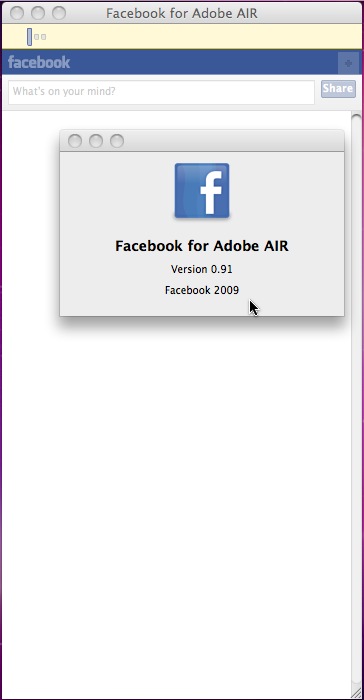 Facebook for Adobe AIR 0.9 : Main window