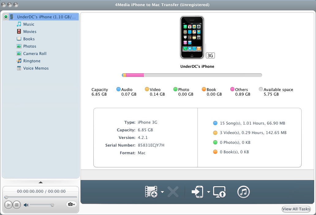 4Media iPhone to Mac Transfer 1.0 : Main window