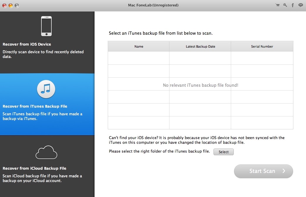 Aiseesoft Mac FoneLab 8.1 : iTunes Backup Recovery Mode