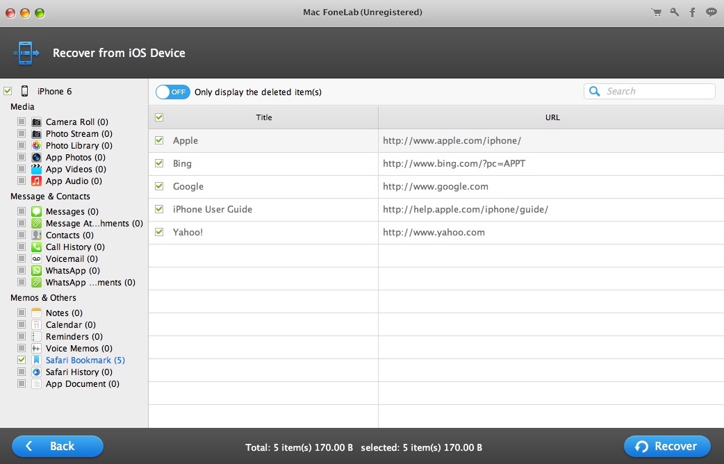 Aiseesoft Mac FoneLab 8.1 : Checking Scan Results