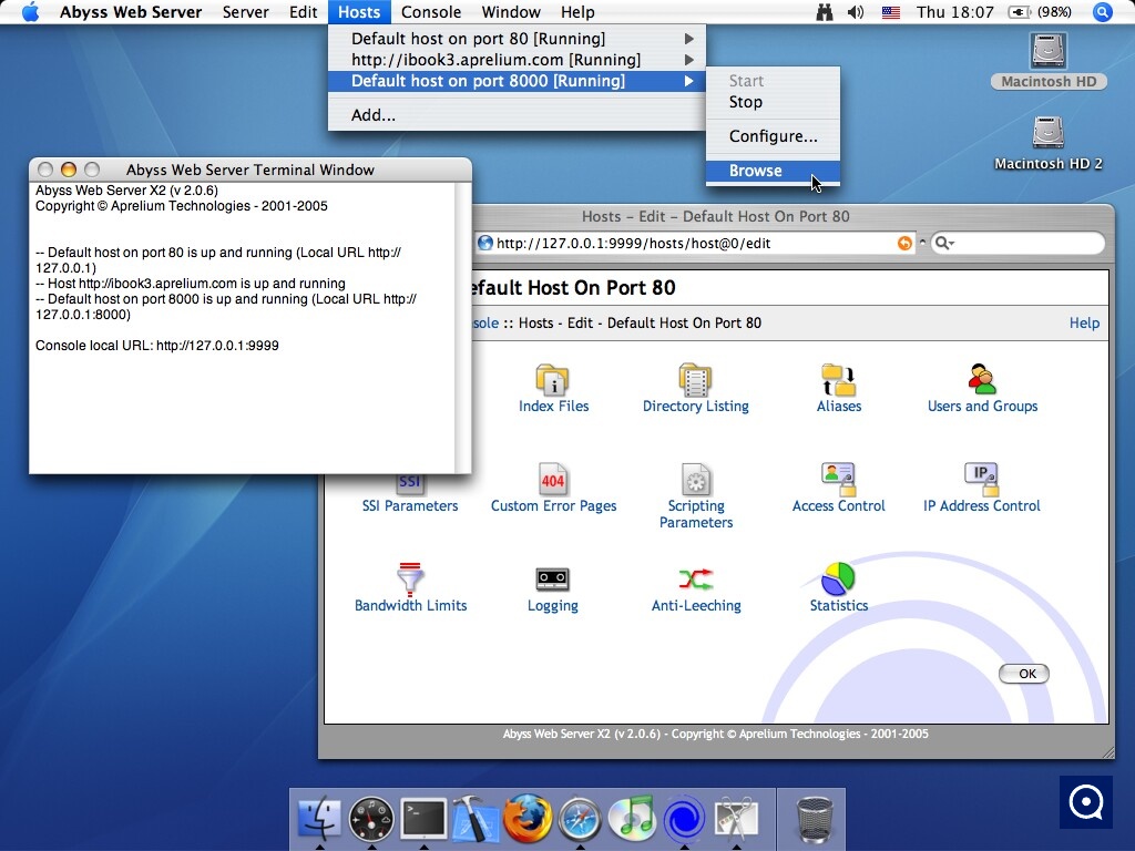 Abyss Web Server X1 2.1 : Abyss Web Server running on a Macintosh