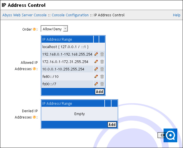 Abyss Web Server X1 2.1 : IP Address Control