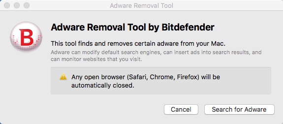 Adware Removal Tool 1.1 : Main window