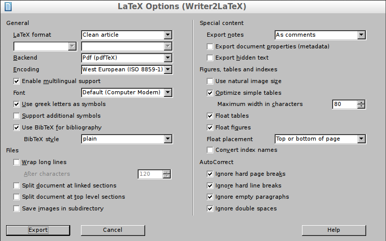 Writer2LaTeX 1.6 : Main Window