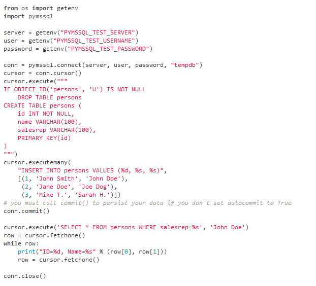 pymssql 2.1 : Sample code window