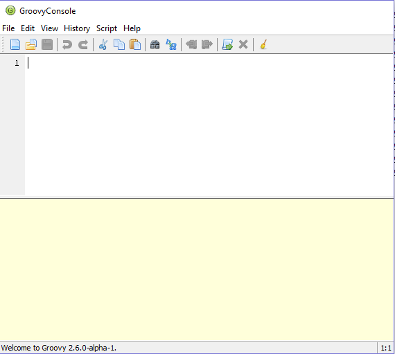 Groovy SDK 2.6 beta : Groovy Console Window
