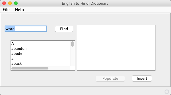 English to Hindi Dictionary 0.1 : Main Window