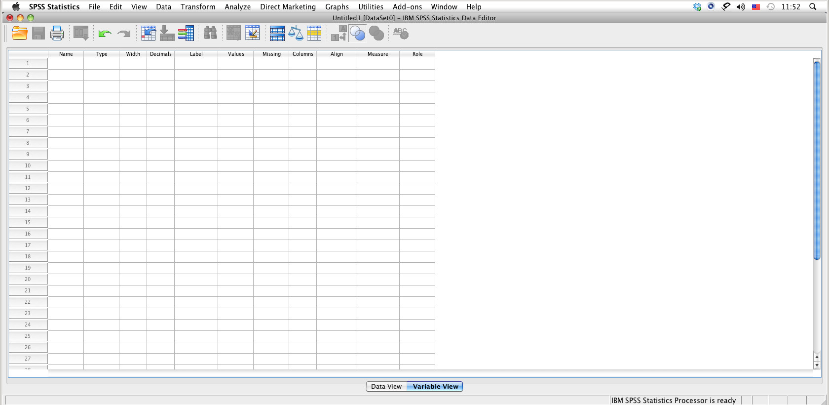 SPSS 19.0 : Main Interface in Variable View
