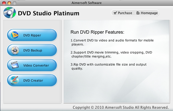 Aimersoft DVD Studio Platinum 1.0 : Main Window