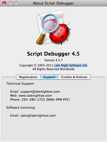 Script Debugger 4.5 : About window