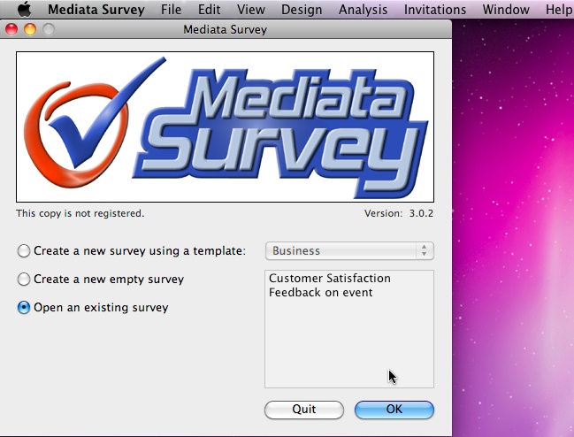 Mediata Survey 3.0 : Main window