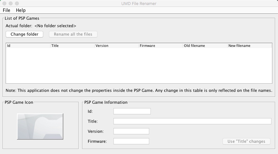 UMD File Renamer 1.0 : Main Window