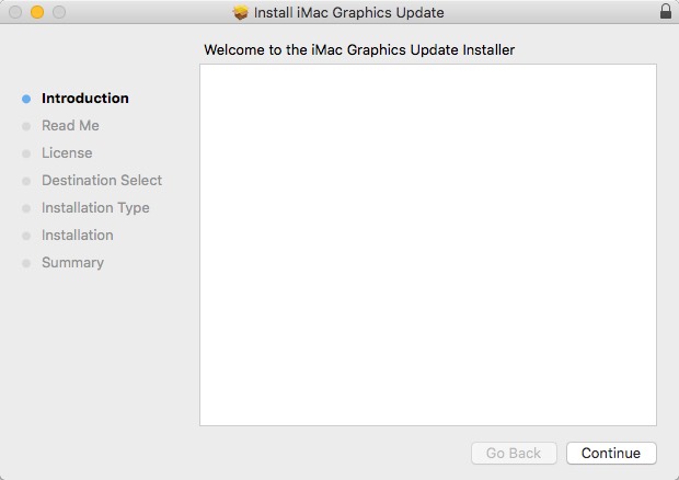 iMac Graphics Update 1.0 : Install Window