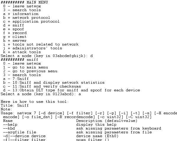 netwox 5.3 : Sample code window