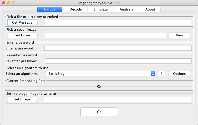 Steganography Studio 1.0 : Main Window