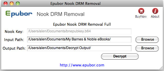 Epubor Nook DRM Removal 2.0 : Main window