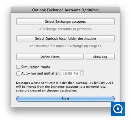 Outlook Exchange Accounts Optimizer 4.1 : Main window