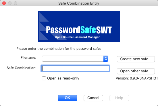 Java PasswordSafe 0.9 beta : Main Window