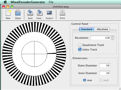 WheelEncoderGenerator 0.2 beta : Main window