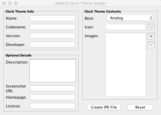 WebOS Clock Theme Builder 1.1 : Main Window