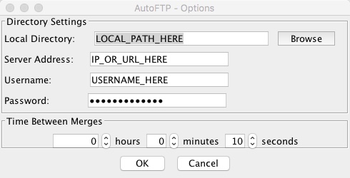 AutoFTP 0.1 : Options Window