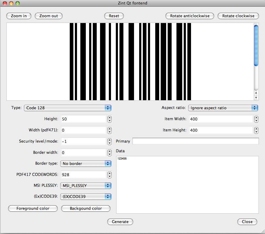 Zint Barcode Generator 2.6 : Main Window