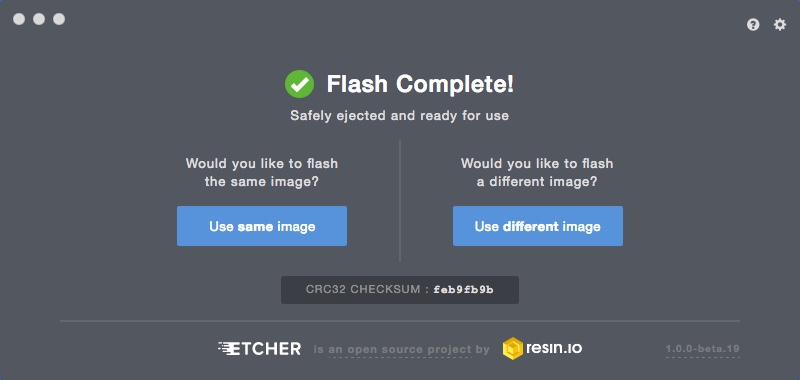 Etcher 1.0 beta : Completed Task Window