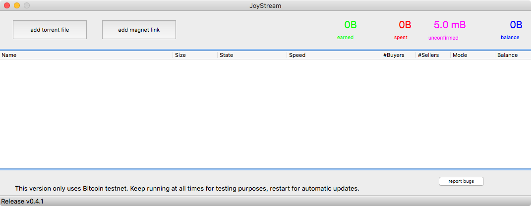 JoyStream 0.4 : Main window