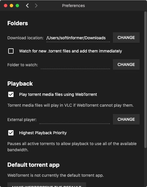 WebTorrent 0.2 : Preferences 