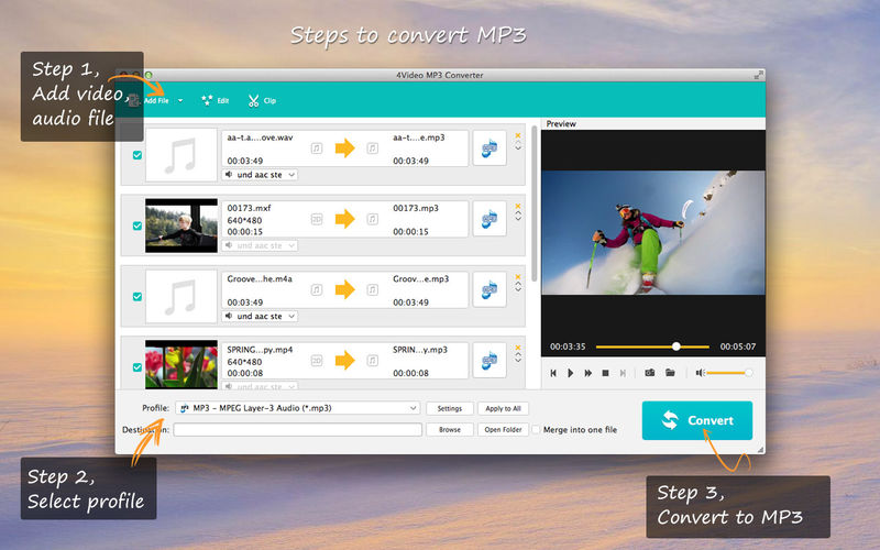 4Video MP3 Converter 5.1 : Main window