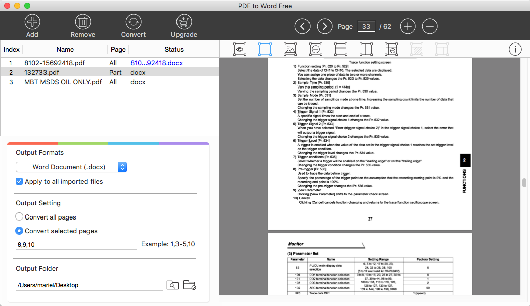 PDF to Word Free 3.0 : Conversion Queue with PDF Viewer
