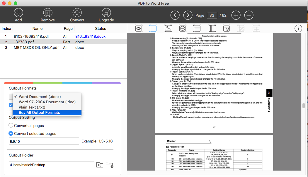 PDF to Word Free 3.0 : Output Formats