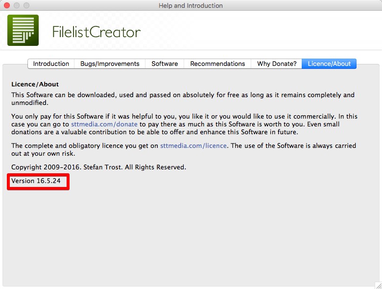 FilelistCreator 16.5 : About Window