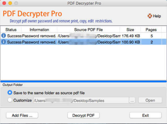 PDF Decrypter Pro 2.1 : Main Window