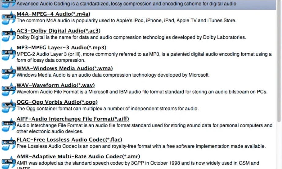 Audio Cutter 3.2 : Output Formats