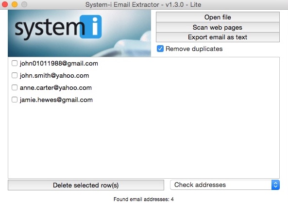 System-i Email Extractor 1.3 : Checking Found Email Addresses