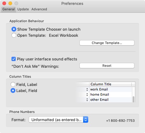 Exporter for Contacts 1.1 : General Preferences 