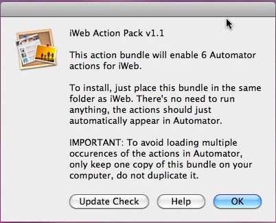 iWeb Action Pack 1.1 : Main window