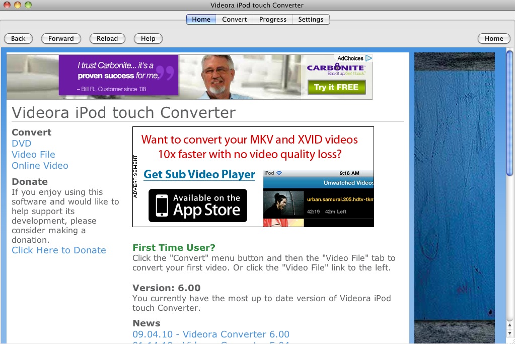 Videora iPod touch Converter 6.0 : Main window