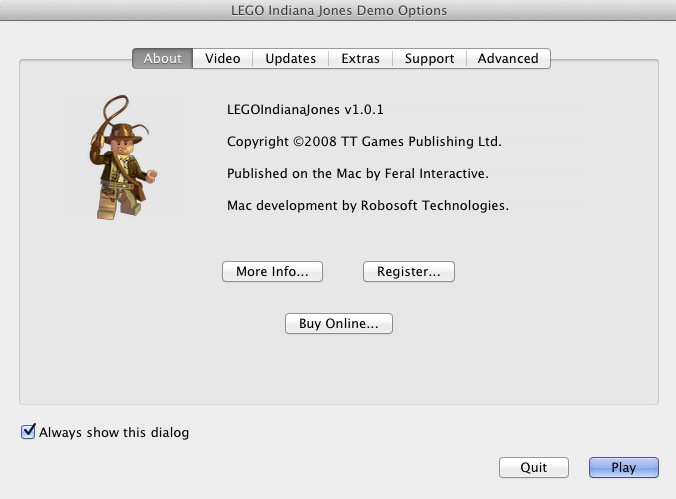 LEGO Indiana Jones: The Original Adventures 1.0 : Configuration