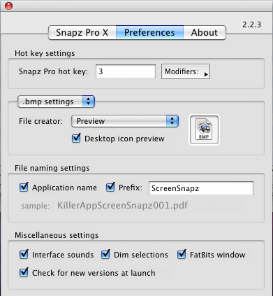 Snapz Pro X 2.2 : User preferences
