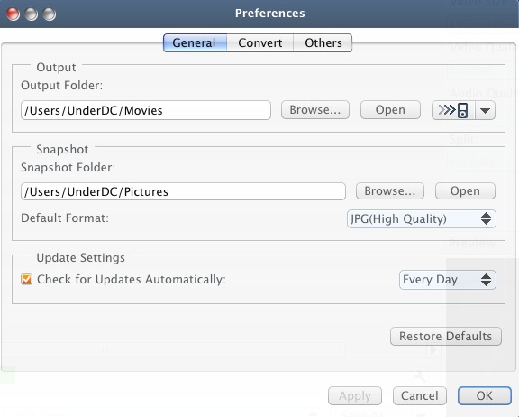 Xilisoft HD Video Converter 1.0 : Preferences