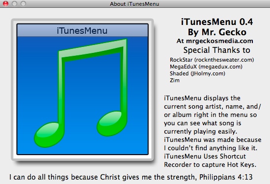 iTunesMenu 0.4 : About Window