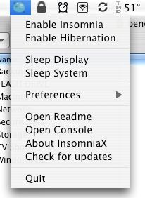 InsomniaX-1 1.3 : Program menu
