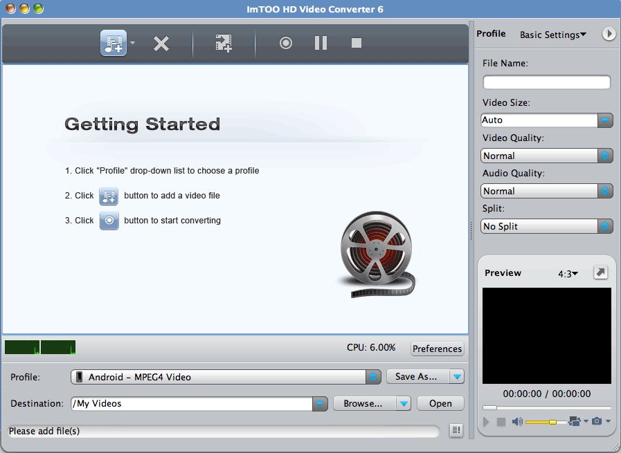 ImTOO HD Video Converter 6.0 : Program window