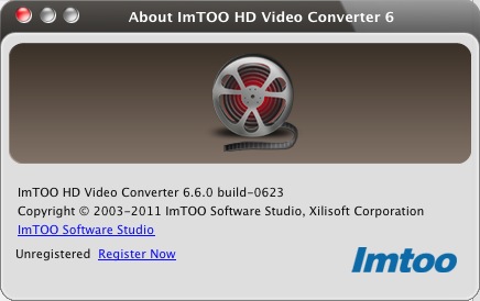 ImTOO HD Video Converter 6.6 : About window